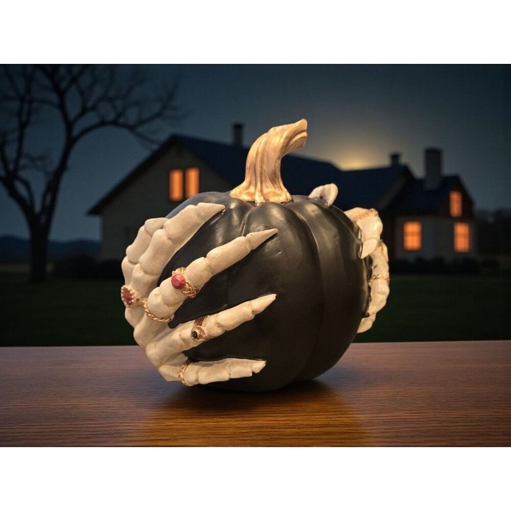 New Halloween Spooky Witch Hands Holding Black Pumpkin Decor Figurine Statue